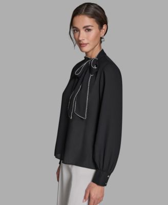 Women's Long-Sleeve Tie Neck Top