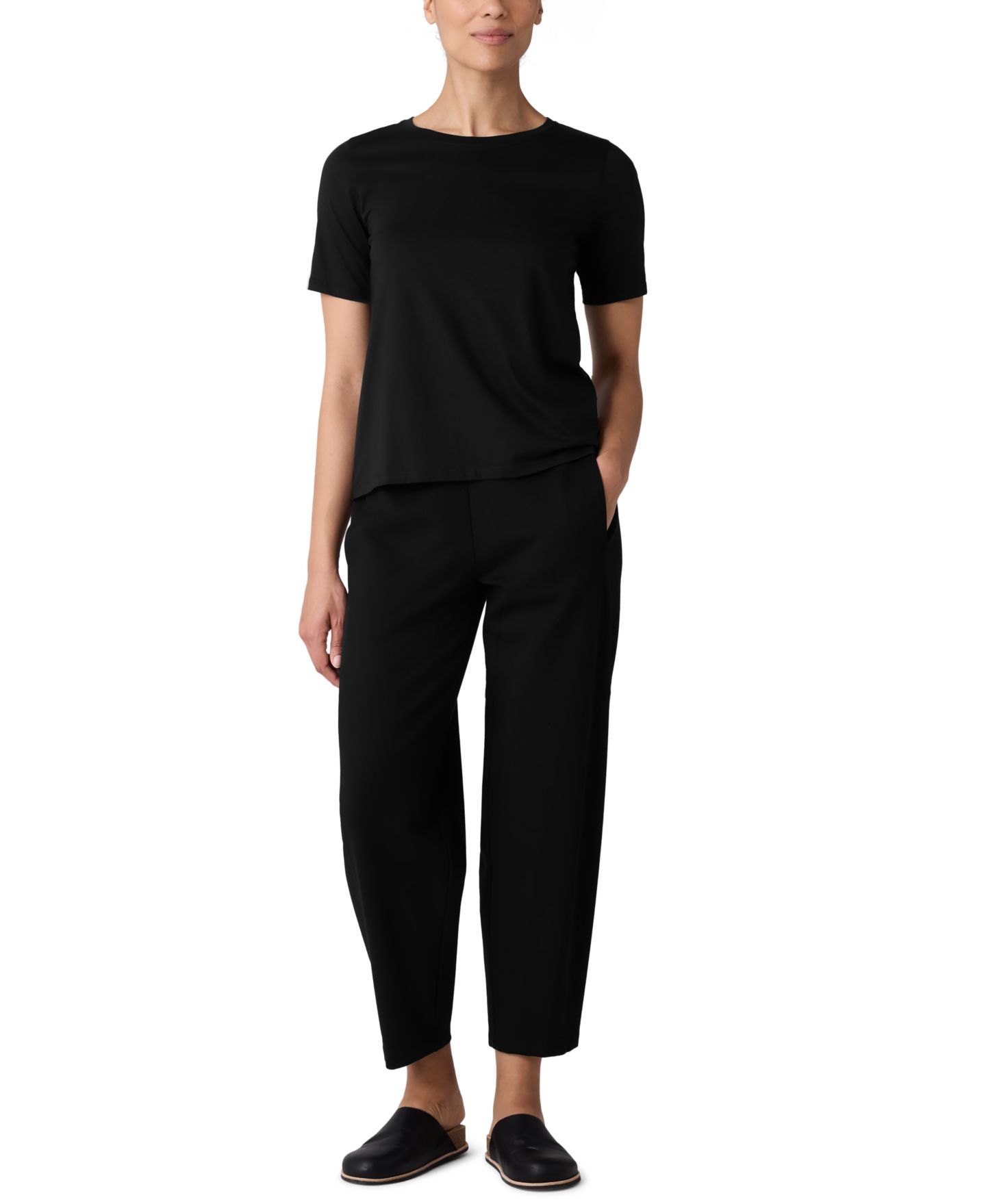 Женская футболка Eileen Fisher Round Neck, цвет: Чёрный — фото 2