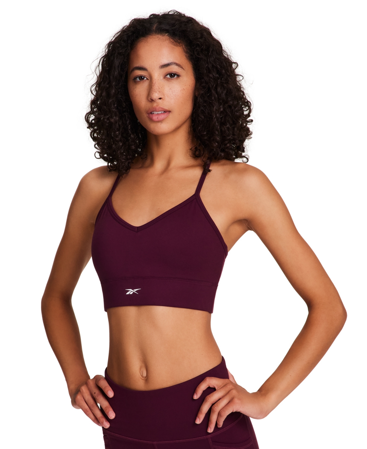 Reebok Women's Id Train Tri-back Mid-impact Sports Bra In Burgundy