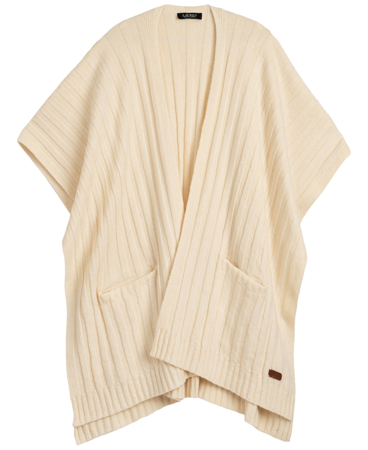 Lauren Ralph Wide Rib Knit Ruana With Pockets
