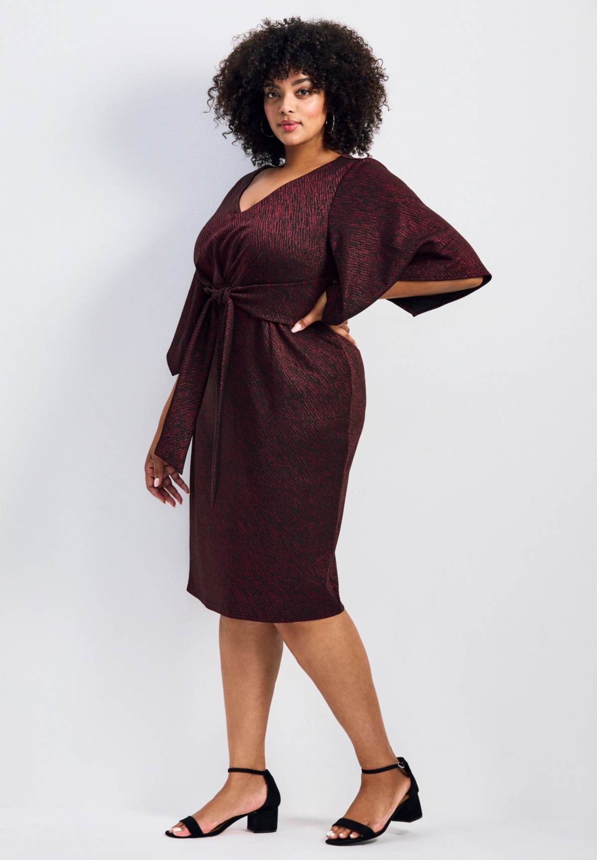 Avenue Women's Plus Anastasia Metallic Knit Tie Front Dress