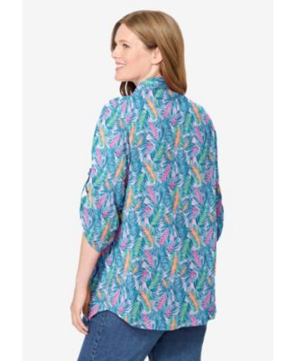 Plus Size Pintucked Button Down Gauze Shirt