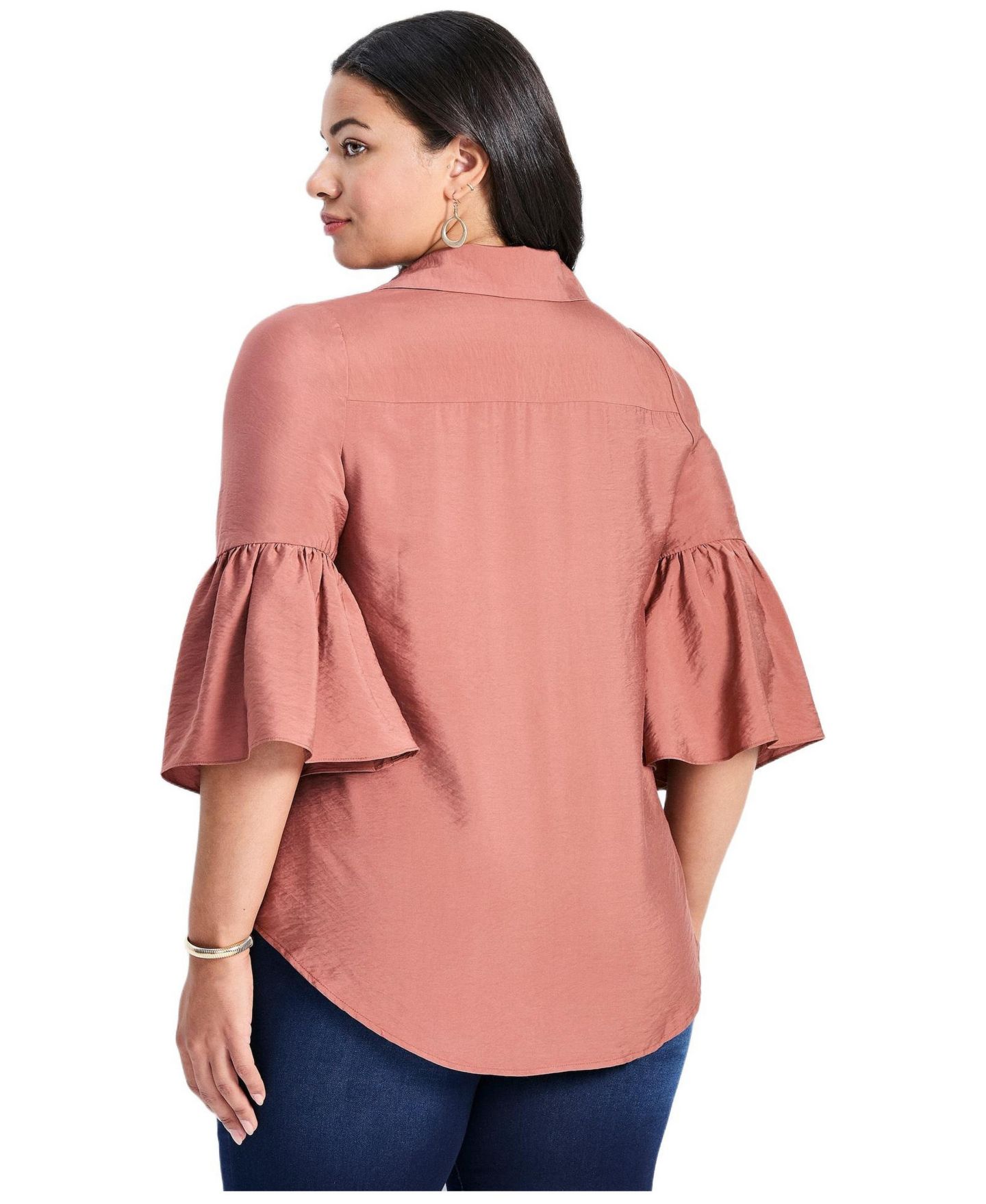 Женская рубашка Avenue Plus Size Sonia Bell Sleeve, цвет: Ореховый — фото 2