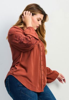 Women's Plus Size Gabby Embroidered Pintuck Shirt