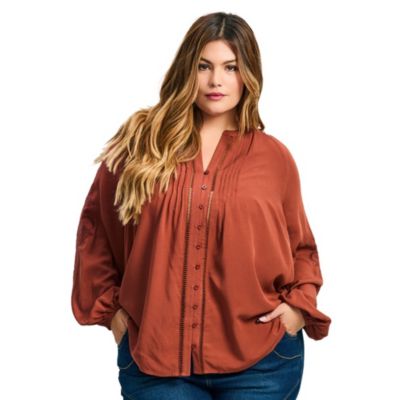 Women's Plus Size Gabby Embroidered Pintuck Shirt