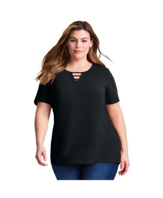 Women's Plus Size Triple Keyhole Short Sleeve Tee
