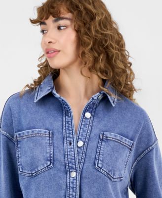 Petite Faux-Denim Knit Button-Front Shacket, Macy's Exclusive 