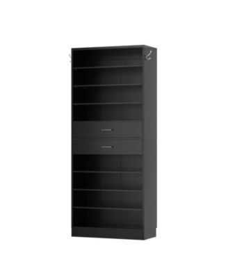 8-Tier Shoe Rack with 2 Drawers, 80'' High Wooden Shoe Cabinet with Adjustable Shelves