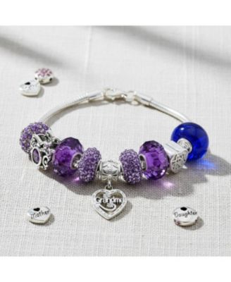 Purple Love Grandma Family Charm Bracelet Sterling Silver
