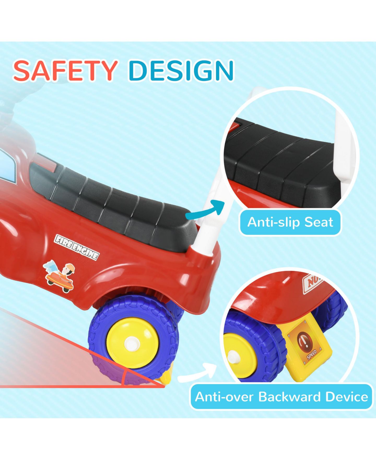 Детская игрушка Qaba Toddler Ride on Fire Truck with Music, Horn, Under Seat Storage, цвет: Красный — фото 6