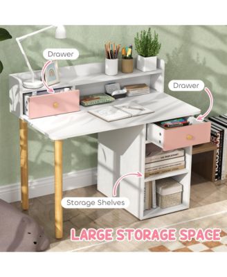 Kids Desk and Chair Set w/ Storage, for Girls Boys 3-8 Years,