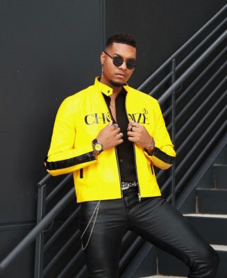 Men's Sport Bezel Watch with Yellow Dial and Black Canvas Strap