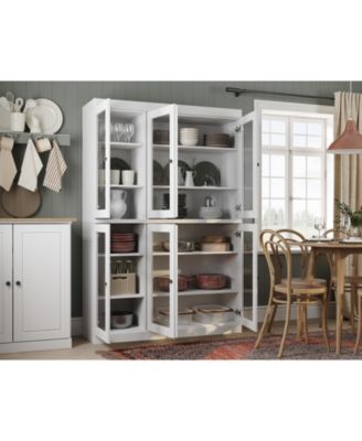 100% Solid Wood 48.5" Pantry China Cabinet with Clear Glass Doors & Adjustable Shelves