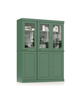 Solid Wood Pantry China Cabinet with Raised Panel, Clear Glass Doors and Adjustable Shelves, 48.5-Inch