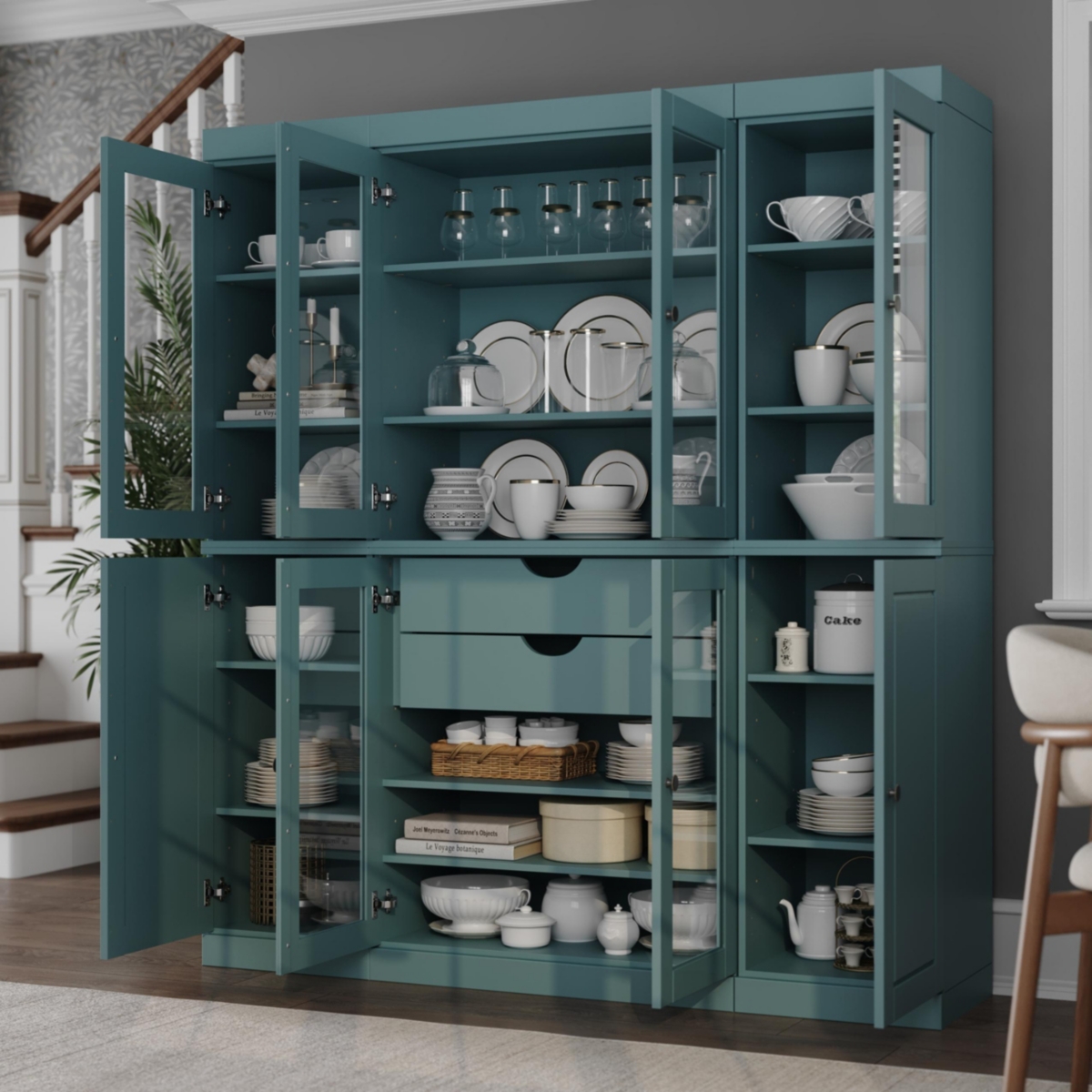 Palace Imports 100% Solid Wood 65" Pantry China Cabinet with Raised Panel, Clear Glass Doors