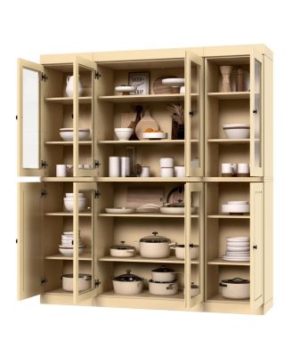 65" 1-Pc. Solid Wood Pantry China Cabinet with Raised Panel, Clear Glass Doors and Adjustable Shelves