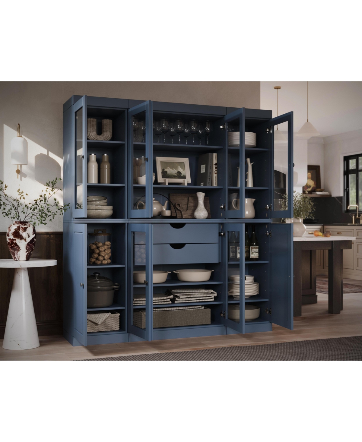 Palace Imports 100% Solid Wood 65" Pantry China Cabinet with Raised Panel, Clear Glass Doors