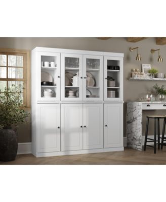 100% Solid Wood Pantry China Cabinet, Raised Panel & Clear Glass Doors, 2 Drawers, Adjustable Shelves, 65" Wide, 71.5" Tall