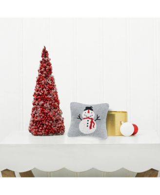 Snowman Knitted Mini Cotton Blend Christmas Accent Pillow 10" x 10"