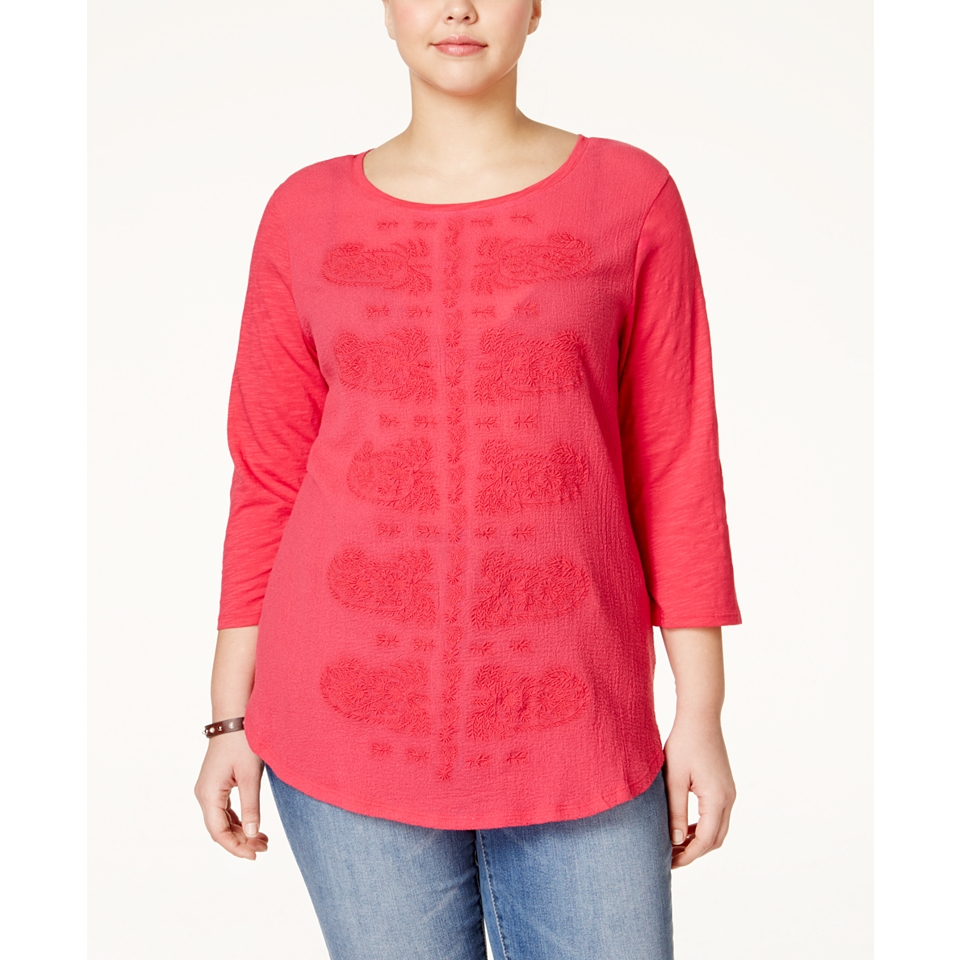 Lucky Brand Plus Size Paisley Embroidered Top   Tops   Plus Sizes