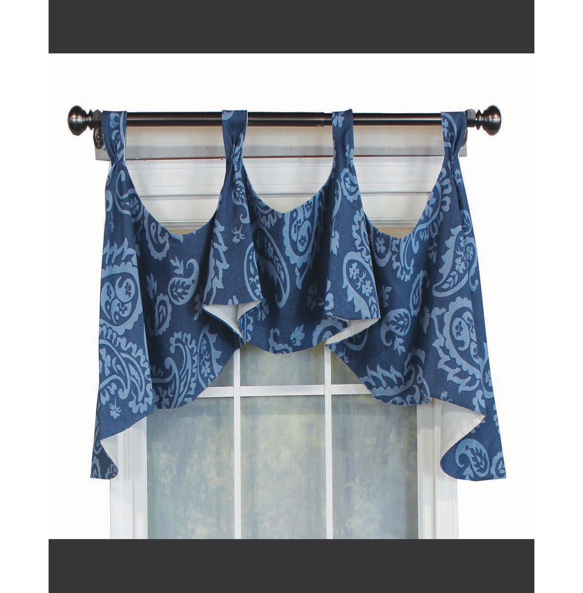 Rlf Home Paisley Tab Window Treatment Premium Quality Valance 4" Top Tabs 50" x 20" Blue