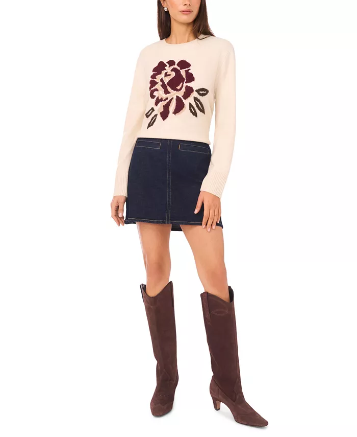 Women's Crewneck Rose Motif Long-Sleeve Sweater - thumbnail 2