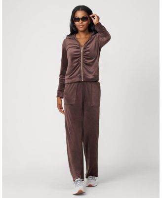 Women's Ruched Zip-Up Velour Set