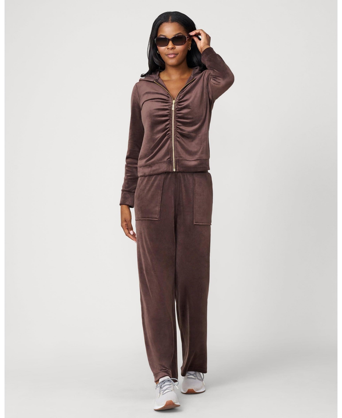 Cable & Gauge Women's Ruched Zip-Up Velour Set