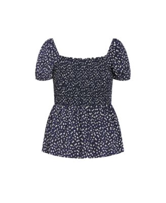 Plus Size Azure Shirred Print Top