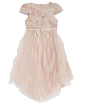 Girls' 2T-6X Round Neck Cascading Detail Mesh Dress