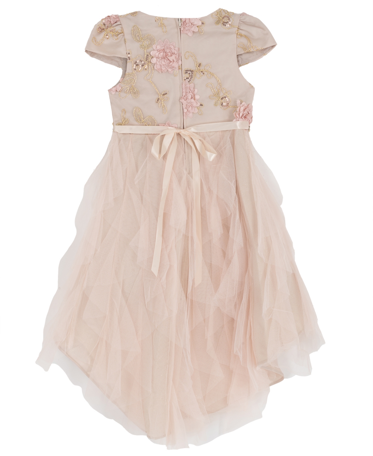 Rare Editions Girls 2t-6x Round Neck Cascading Detail Mesh Dress In Pink