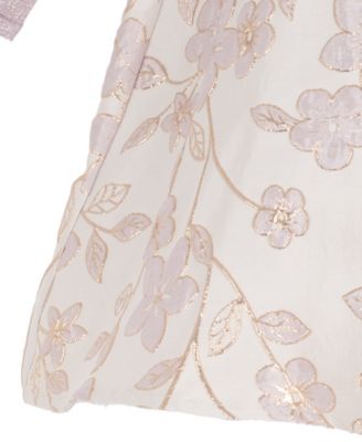 Girls' 2T-6X Round Neck Jacquard Skirt Rosette Accent Dress