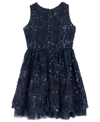 Girls' 7-16 Floral Soutache with Sequin Round Neck Dress