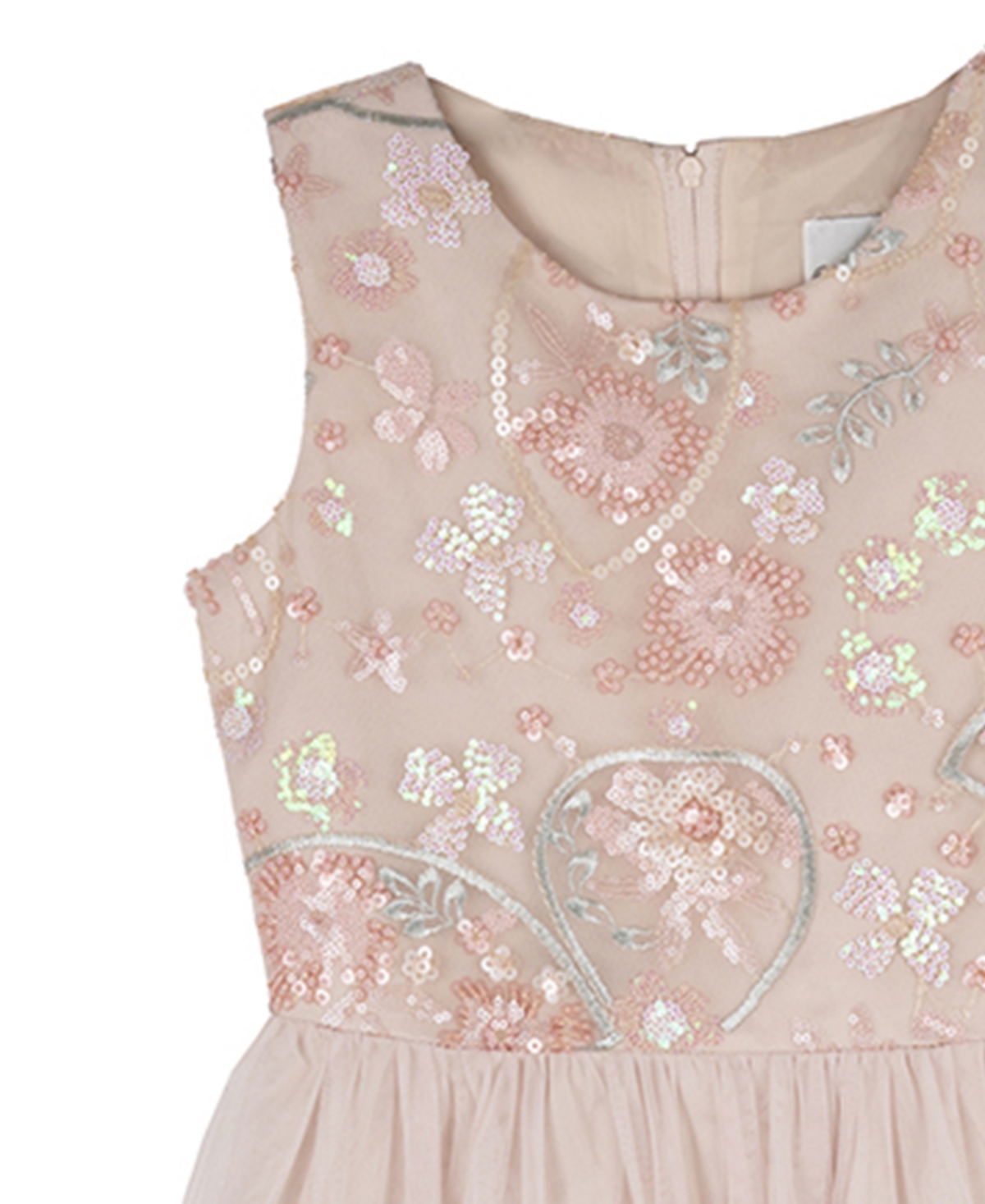 Rare Editions Girls 7-16 Embellished Mesh Bodice and Tiered Sleeveless Hi-Low Skirt Dress