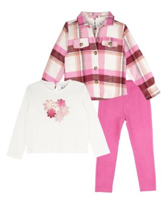 Rare Editions - Girls 4T-6X 3-Piece Shacket, T-Shirt, and Leggings Set