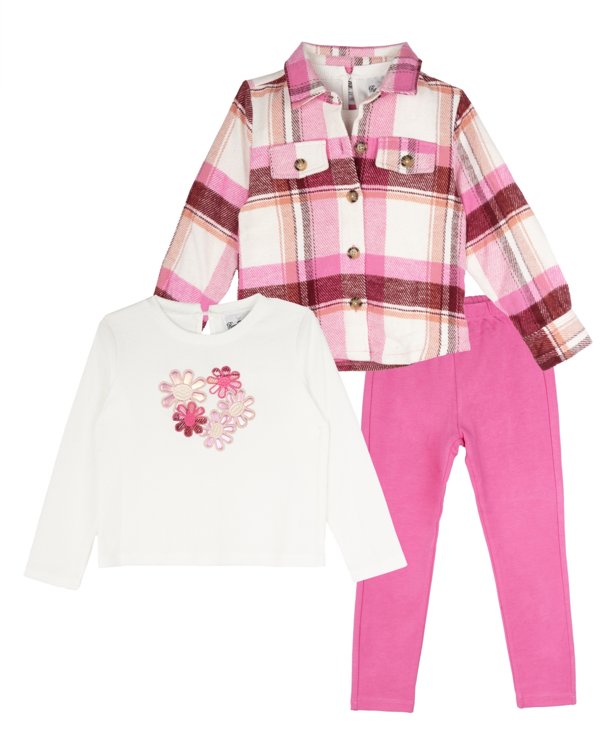 Rare Editions Girls 4T-6X Shacket, T-Shirt, and Leggings, 3-Piece Set