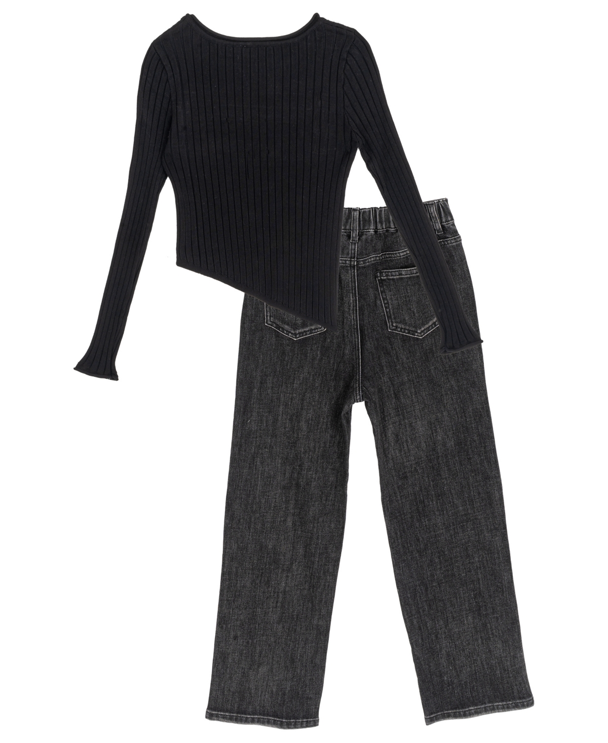 Rare Editions Girls 7-16 Asymmetrical Top with Rhinestone Embellished Wide Leg Denims, 2-Piece Set