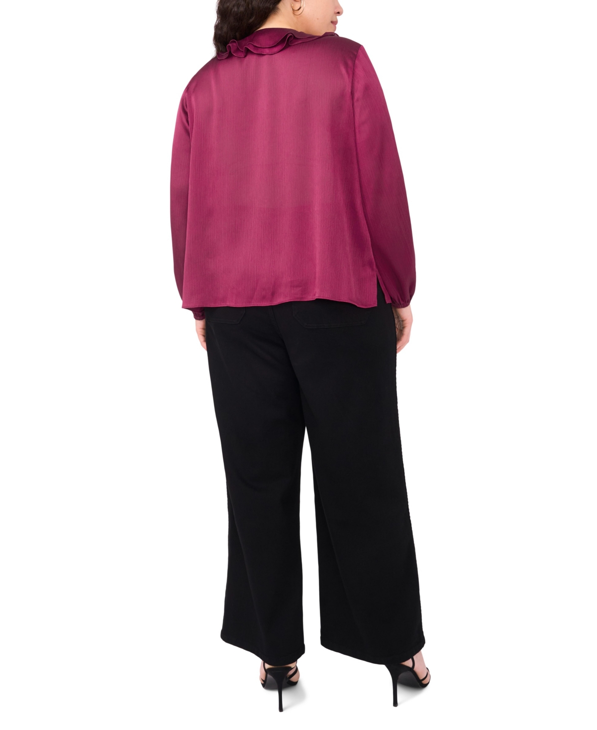 Vince Camuto Plus Size Double Ruffle Front V-neck Blouse In Purple