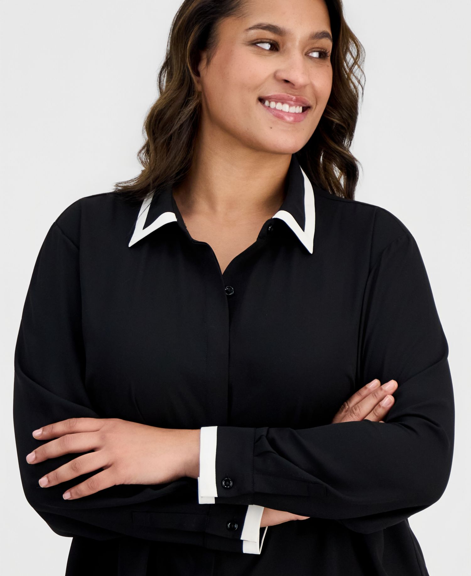 Plus Size Spread-Collar Button-Front Blouse