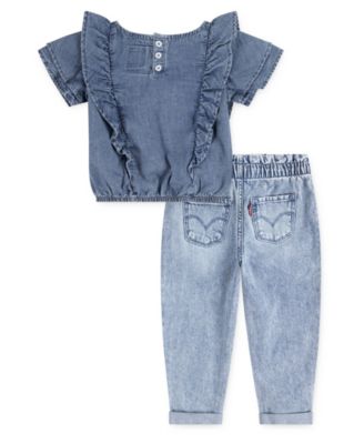 Girls' Toddler 2T-4T Ruffle Top and Heart Pocket Pants, 2-Piece Set