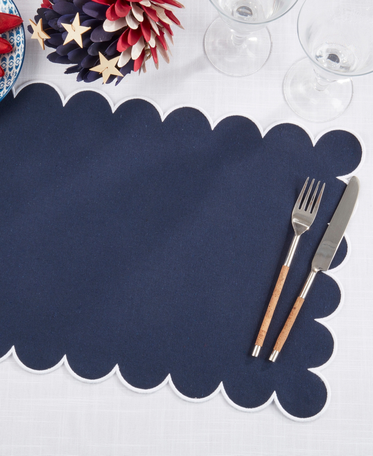 Saro Lifestyle Eco Scallop Border Placemat, Set Of 4 In Blue