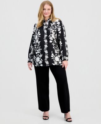 Plus Size Floral Popover Blouse