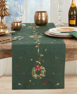 Embroidered Wreath Table Runner, 16" x 70"