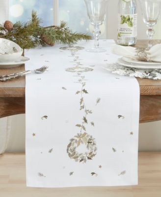 Embroidered Wreath Table Runner, 16" x 70"