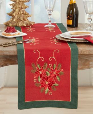 Embroidered Poinsettia Table Runner, 16" x 72"