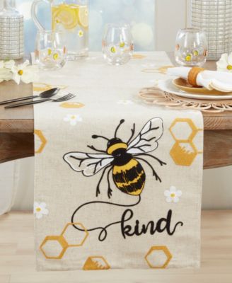 Linen Blend Bee Kind Honeycomb Table Runner, 16" x 70"