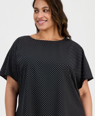 Plus Size Printed Boat-Neck Short-Sleeve Top