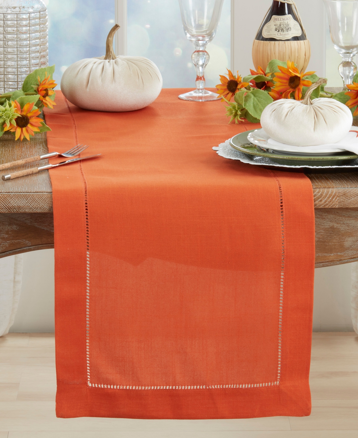 Saro Lifestyle Table Runner with Hemstitched Border, 16" x 72"