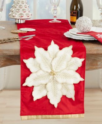 Velvet Poinsettia Table Runner, 14" x 72"