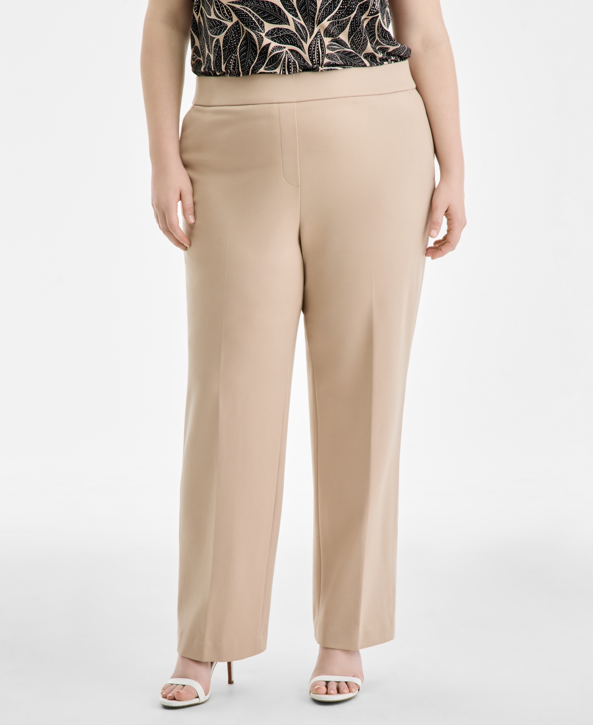 Anne Klein Plus Mid-Rise Pull-On Straight Pants